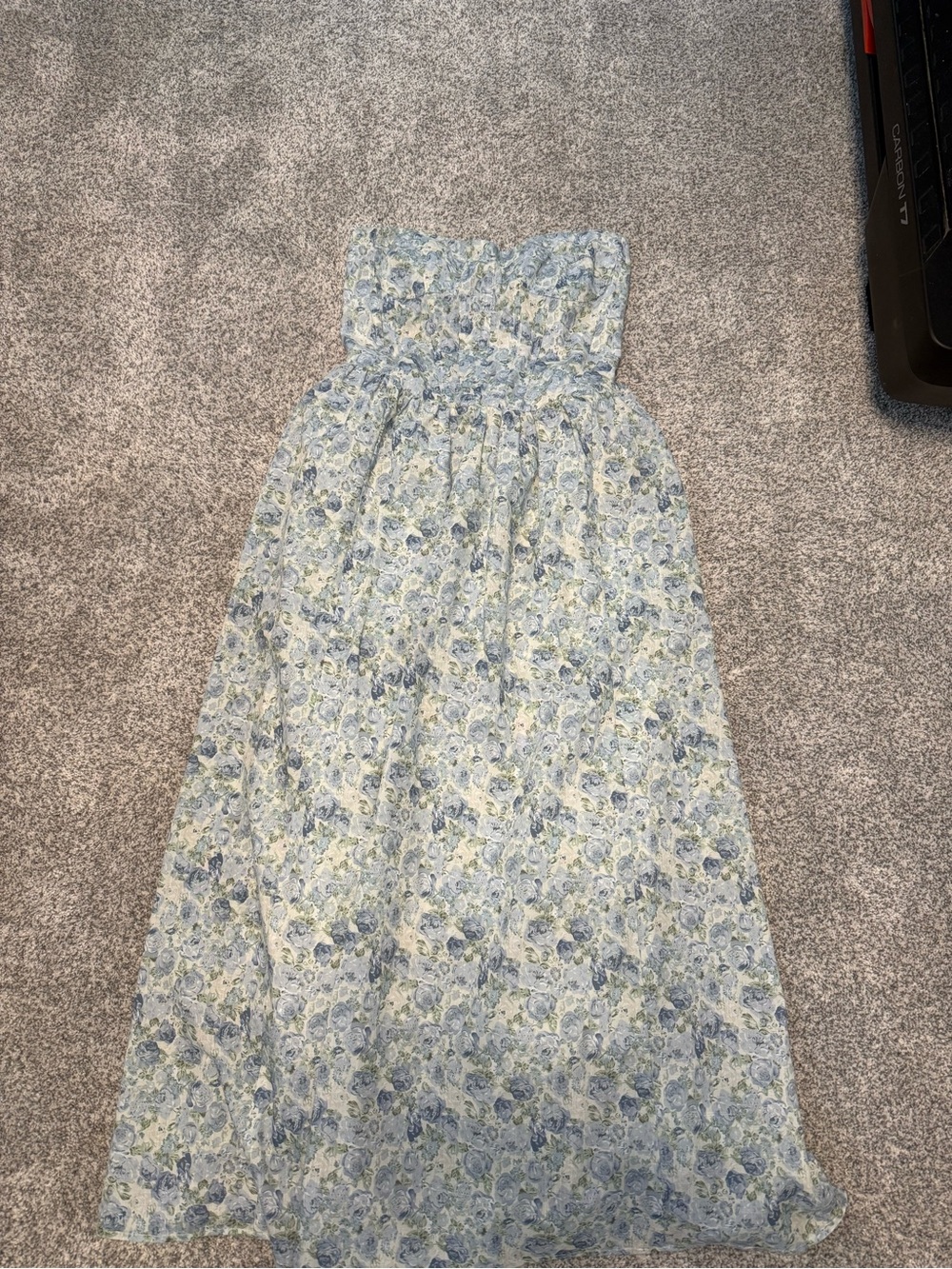 Light Blue Floral Strapless Casual Dress